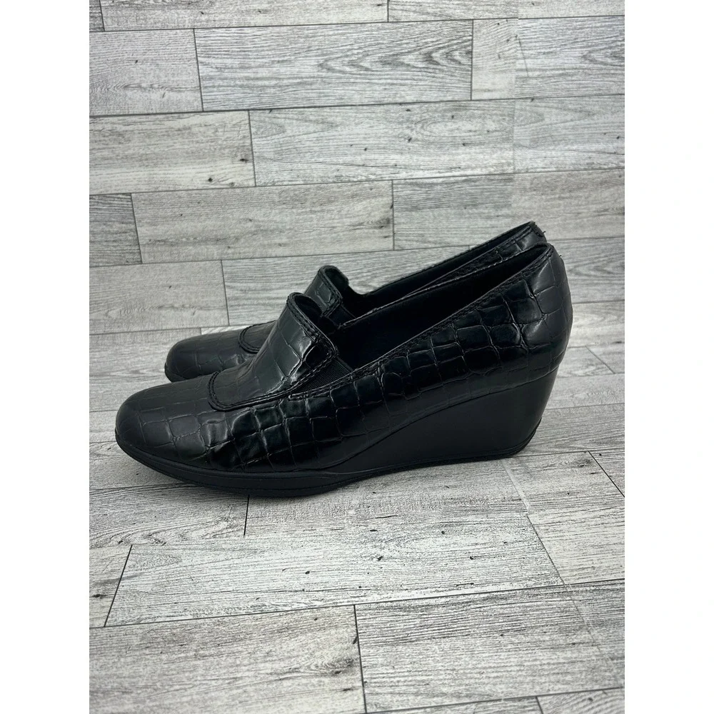 Clarks Bendables Black Croc Embossed Wedge Loafers‎ 67091 Women Size 9M